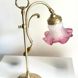 Art Nouveau style lamp in gilded brass and pink opaline tulip