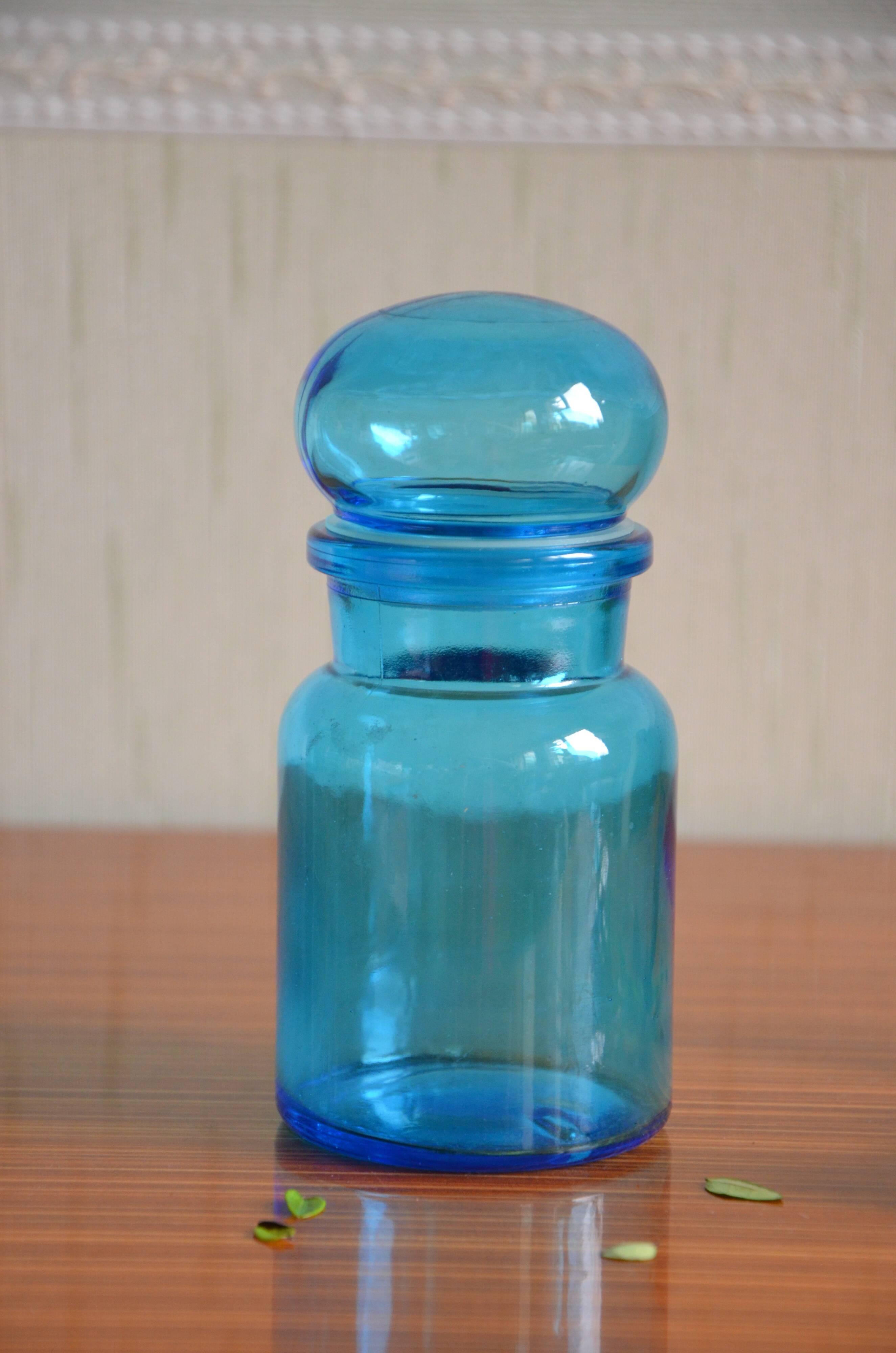 Blue glass apothecary pot