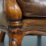 Antique Baroque Sheepskin Leather Chesterfield Armchair