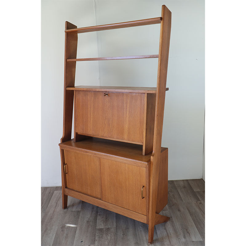 Bibliothèque avec secrétaire vintage en bois 1950