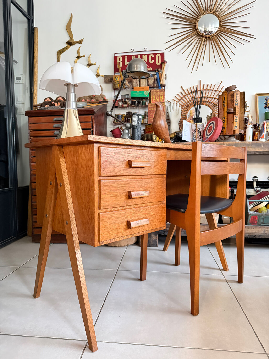 Vintage desk with tapered legs