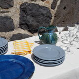 Set of 4 blue ceramic dessert plates