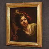 Antique French painting from the 18th century, portrait of a soldier