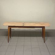 Console from the 1950s with a pink marble top and a cherry wood frame.