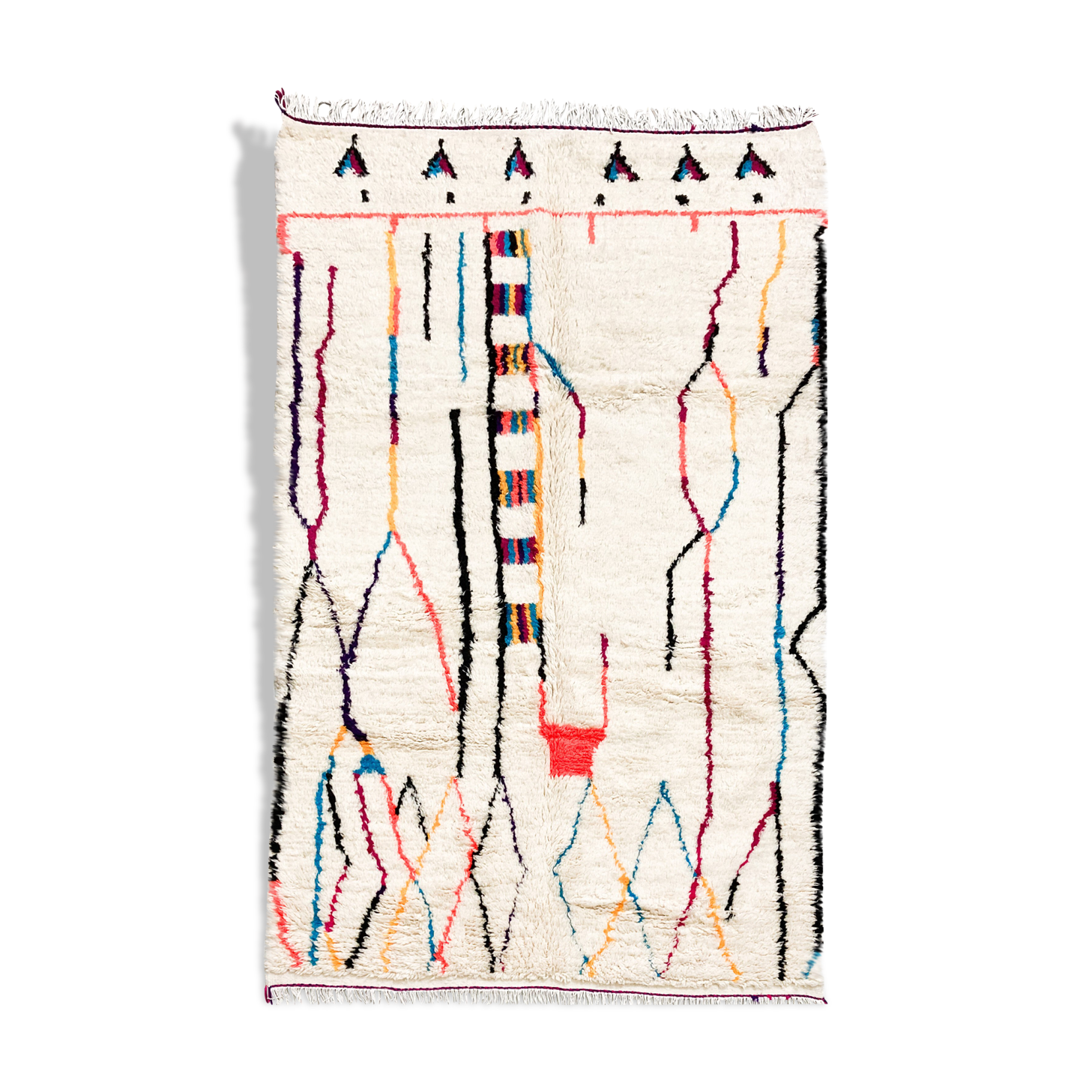 Moroccan Berber carpet azilal ecru with colorful patterns 264x147cm