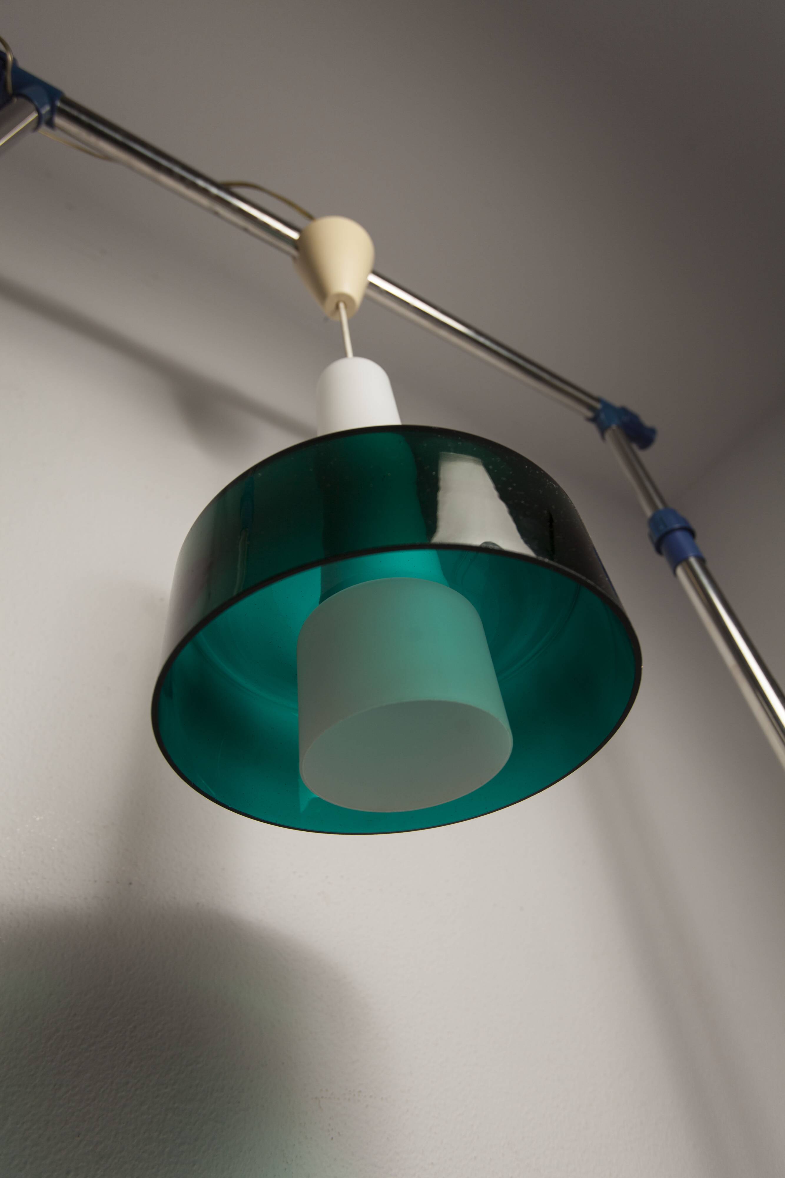 Vintage suspension in 2 elements, white opaline and transparent glass.