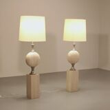 Travertine floor lamp by Philippe Barbier for Maison Barbier, monumental piece, 1970s