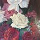 Bouquet of roses, burgundy background, oil on panel 1951