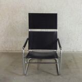 Tubular Lounge Armchair Model Rondo High with black leather by Heinrich Pfalzberger for Ag Wohnbarf