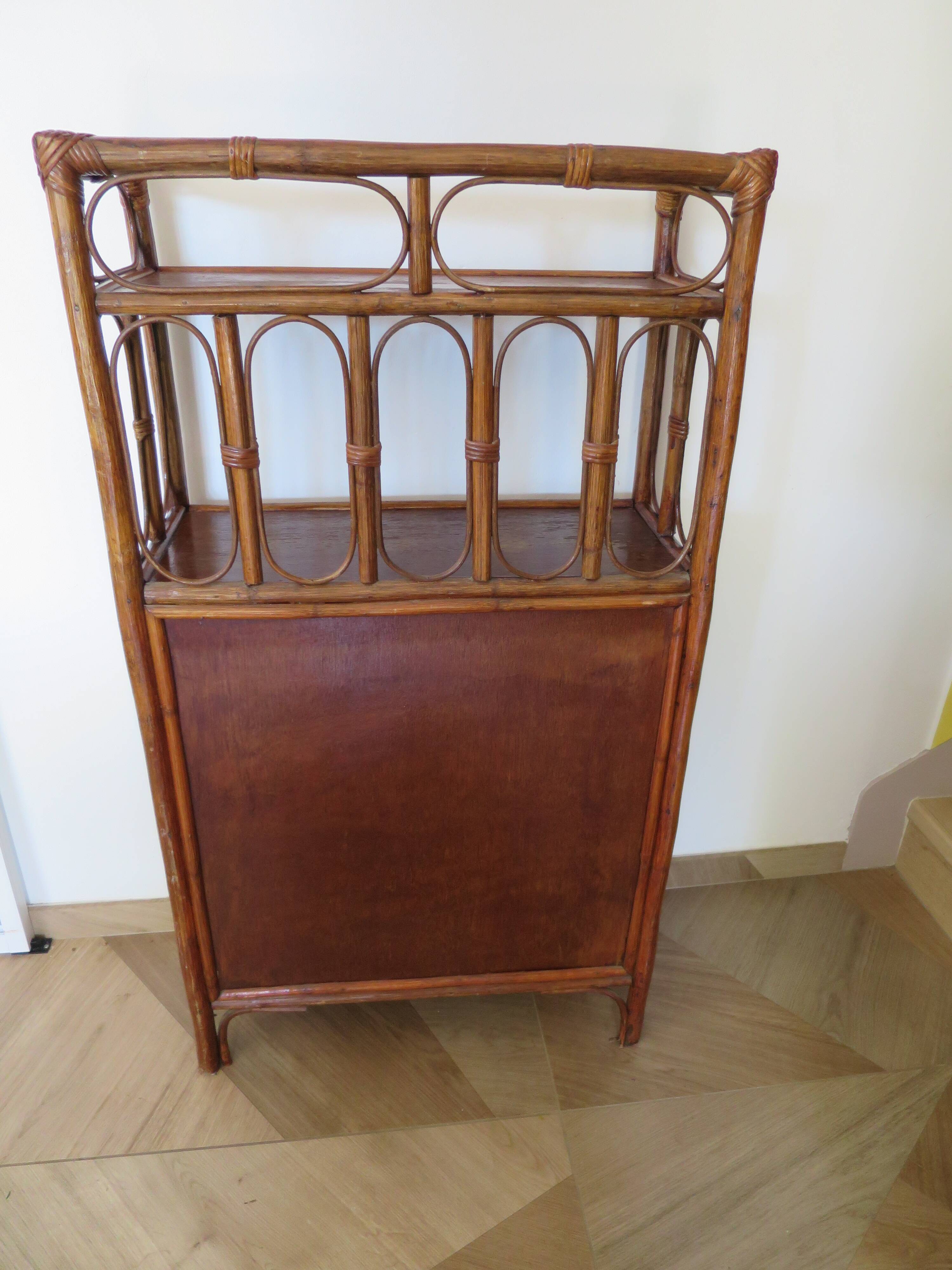 Retro-modernist - Sideboard-bookcase-2 doors-wood-rattan-cane-1960s