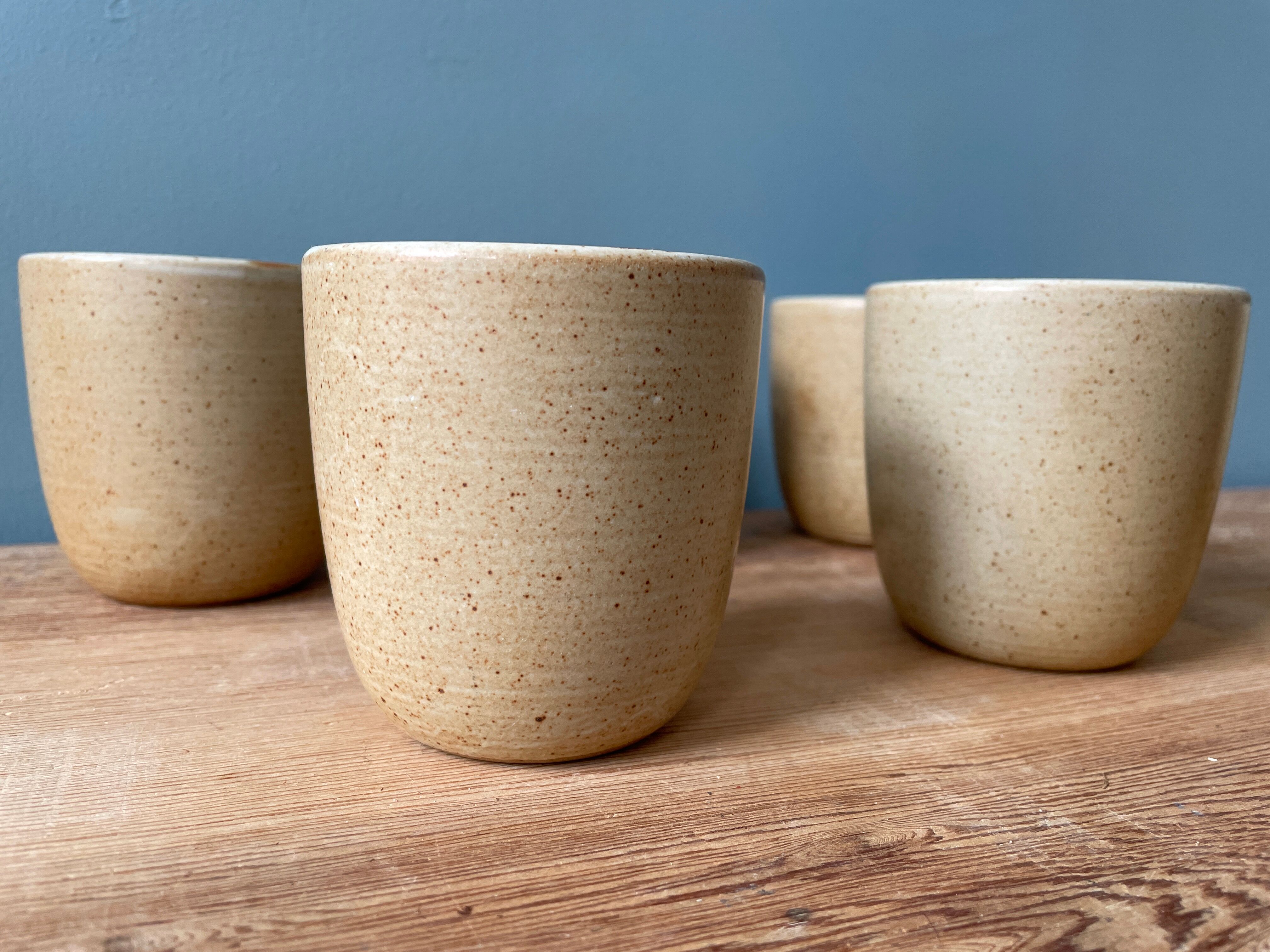 Set of 7 vintage stoneware cups, Grès CNP Village France