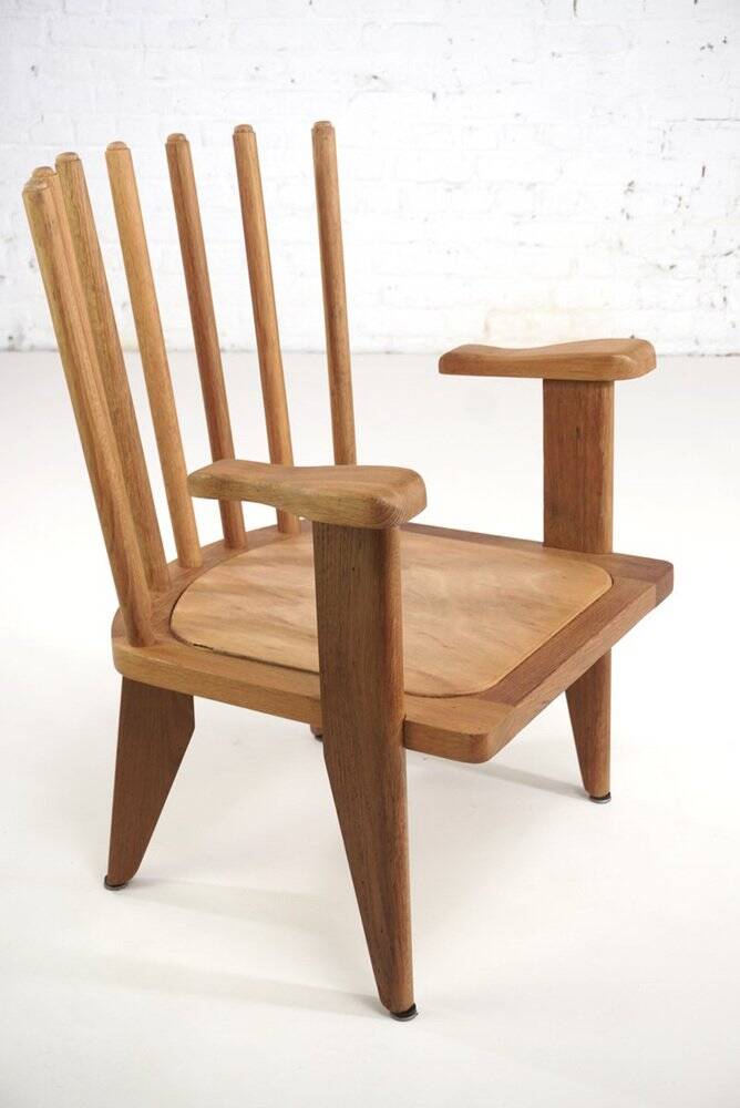 Oak and Fabric Dining Chairs Attributed to Guillerme&Chambron