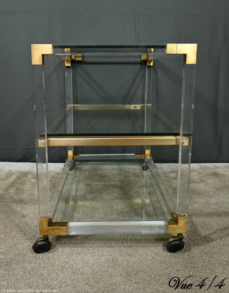 Rolling acrylic and brass serving table – 1960
