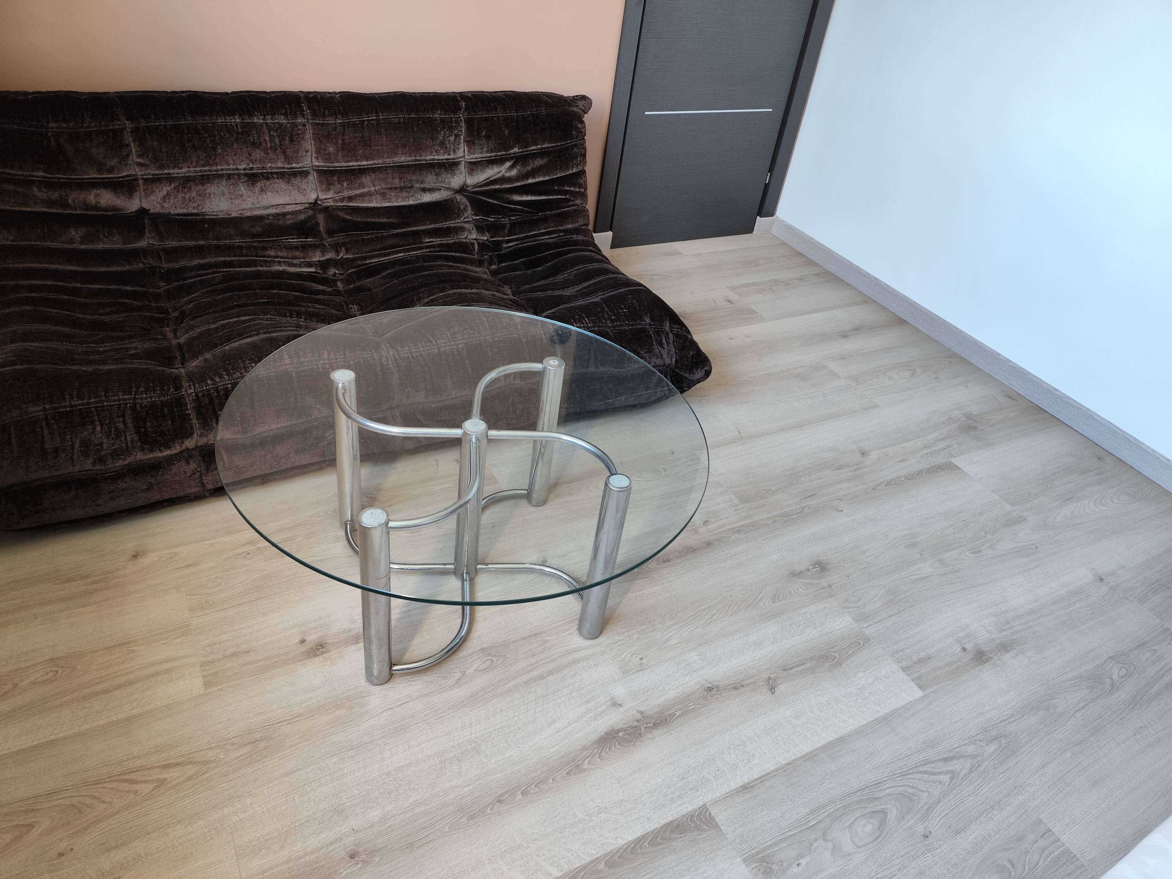 Vintage chrome steel and glass coffee table from Italy from the 70s