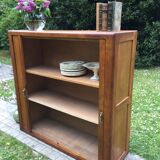 Low cupboard / curtain 1950 vintage blond oak buffet