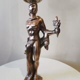 Large kerosene lamp mounted on bronze statue. Late nineteenth century