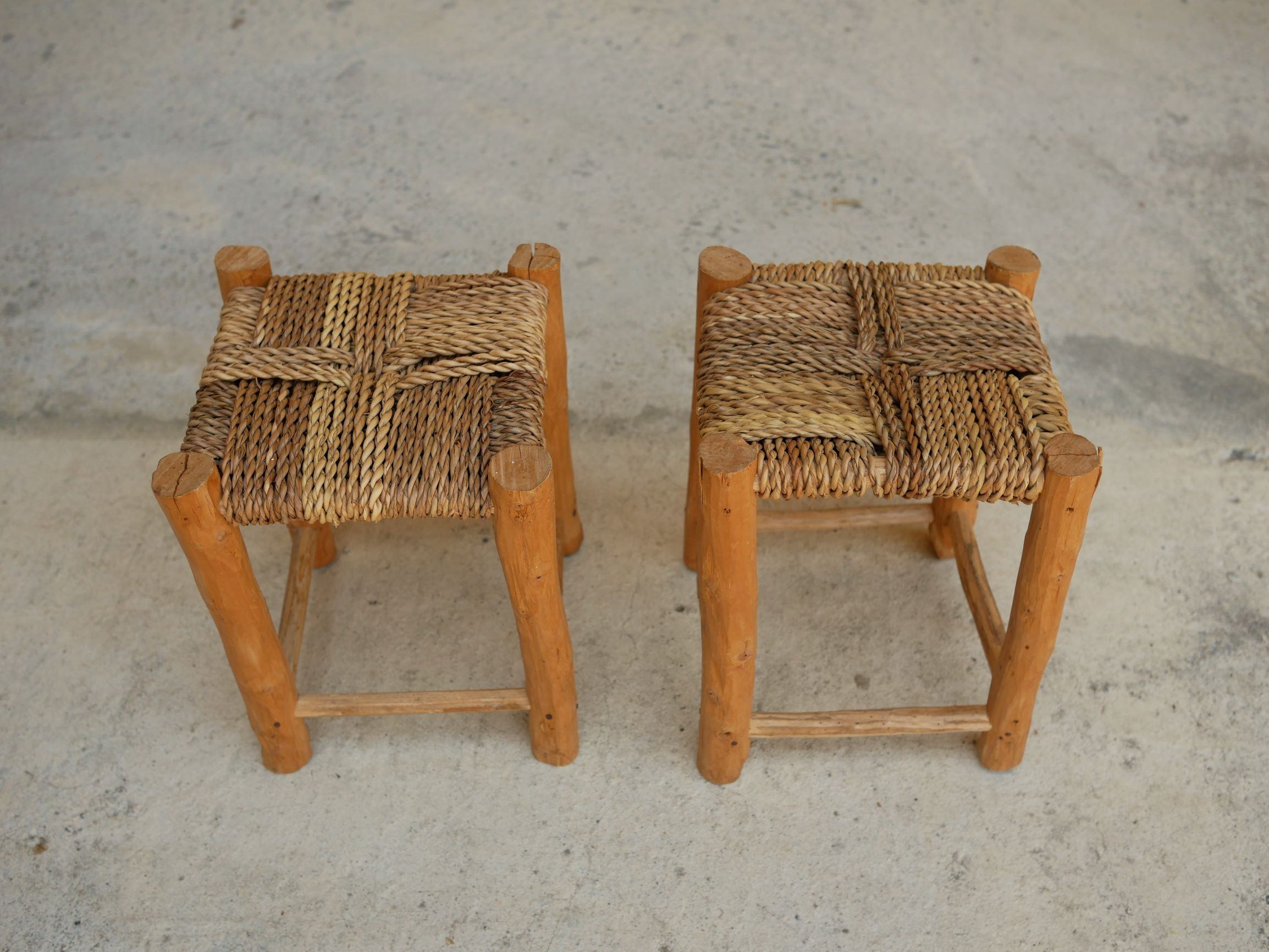 Vintage Berber wooden and straw set
