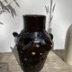 Brutalist lamp in black / brown ceramic openwork 1970