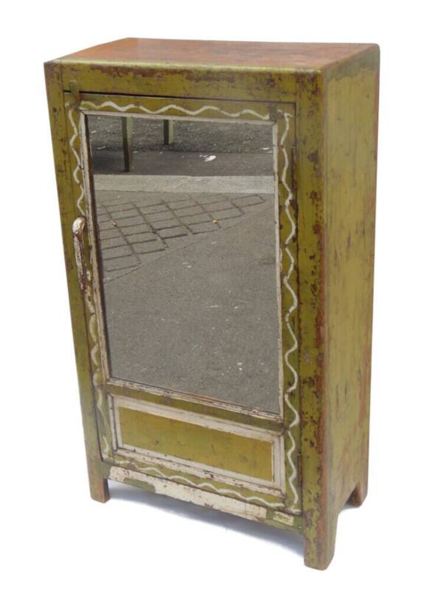 Vintage buffet mirror old art deco teak furniture original green patina