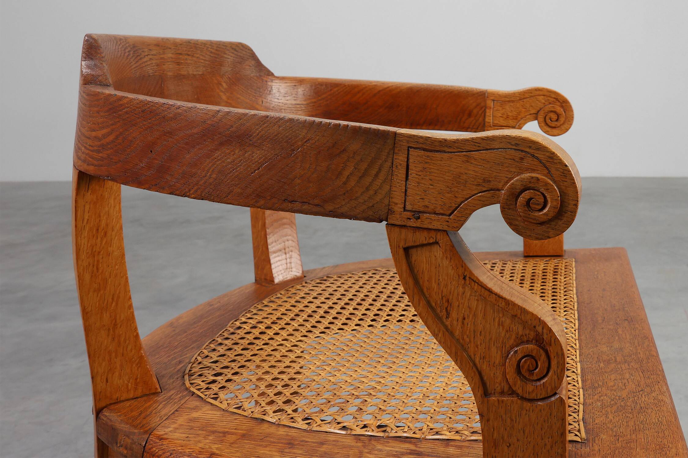 French Neoclassical Oak Chair with Wicker Seat, Late 19th Century