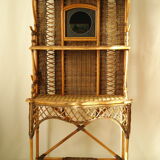 Shelf, console, bamboo, vintage wicker