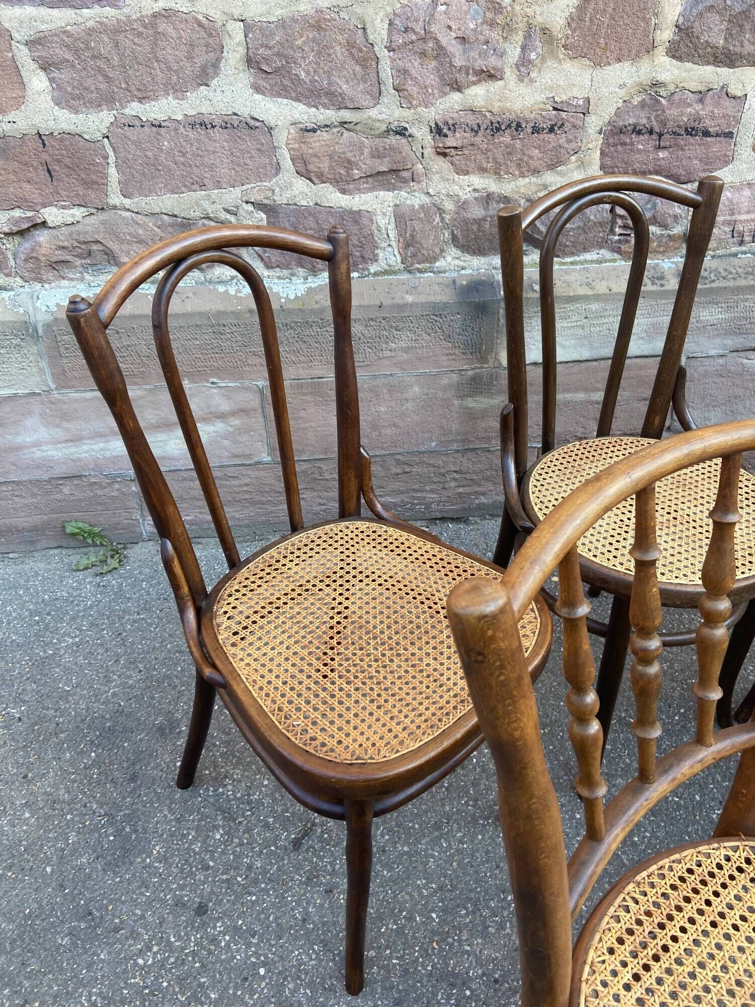 Set of 6 mismatched Viennese bistro restaurant chairs from the 1920s