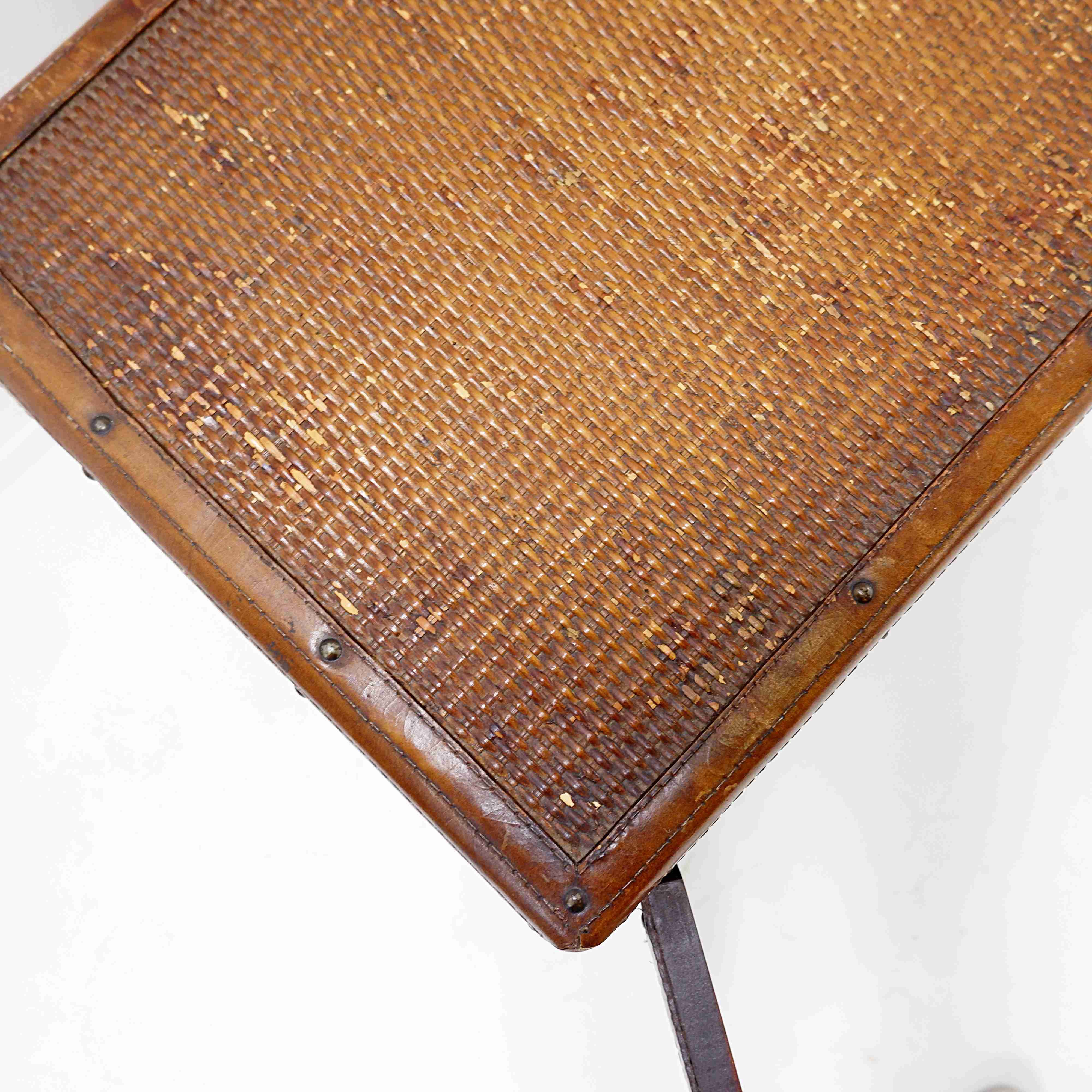 Vintage rattan and leather sideboard - 2 doors - ball feet chest