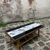 Table by Roger Capron, ceramics and rattan