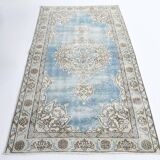 4x7 Sky Blue Classic Pattern Vintage Persian Rug, 113x201Cm