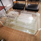 Italian travertine, perspex and glass coffee table, circa 1970