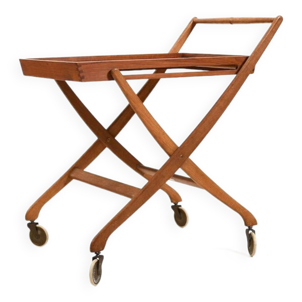 Chariot De Service Pliable – Style Quistgaard, Bois Blond, Vintage, Propre