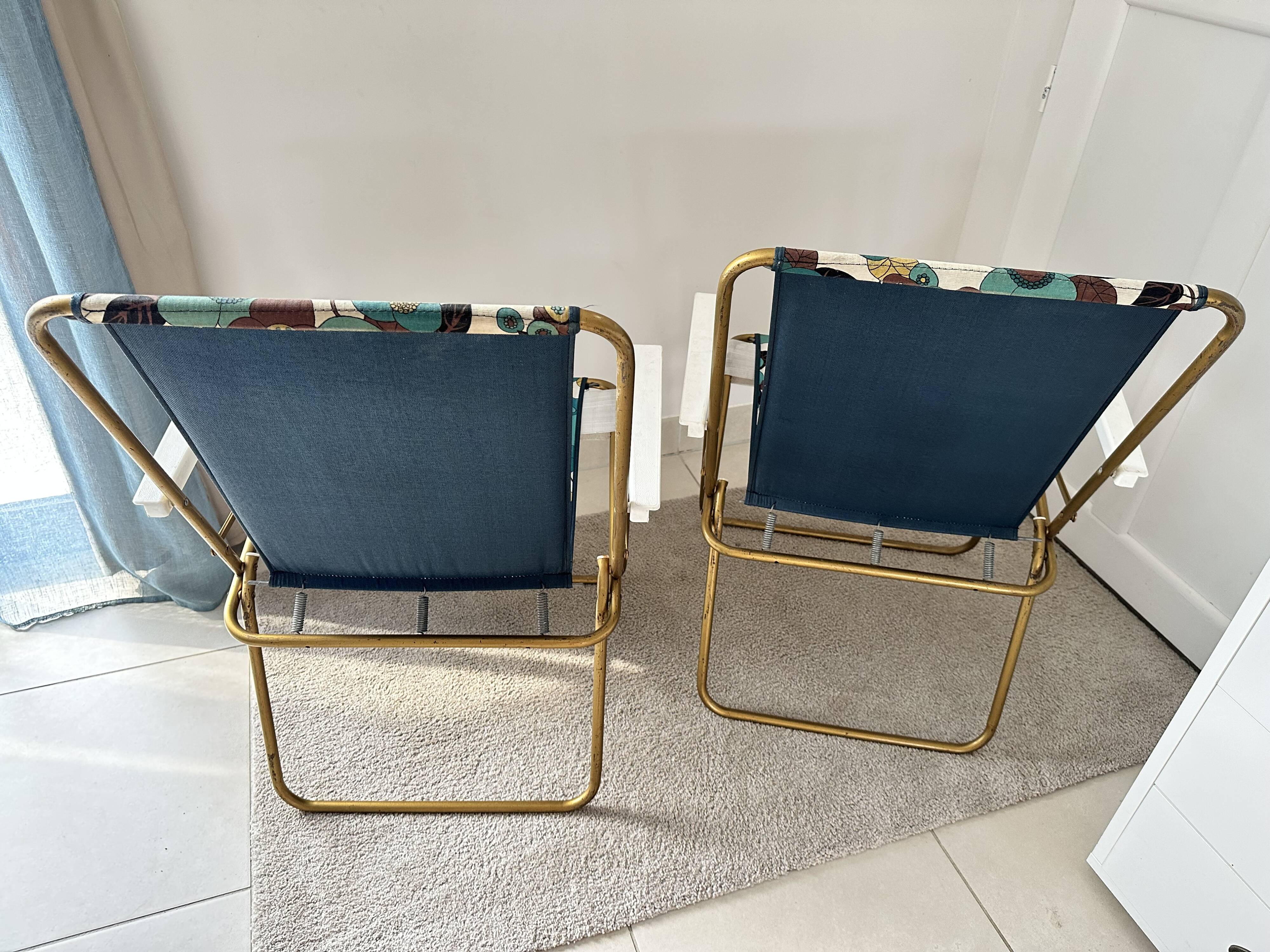 Pair of vintage Lafuma armchairs from the 60s/70s – Made in France – floral fabric
