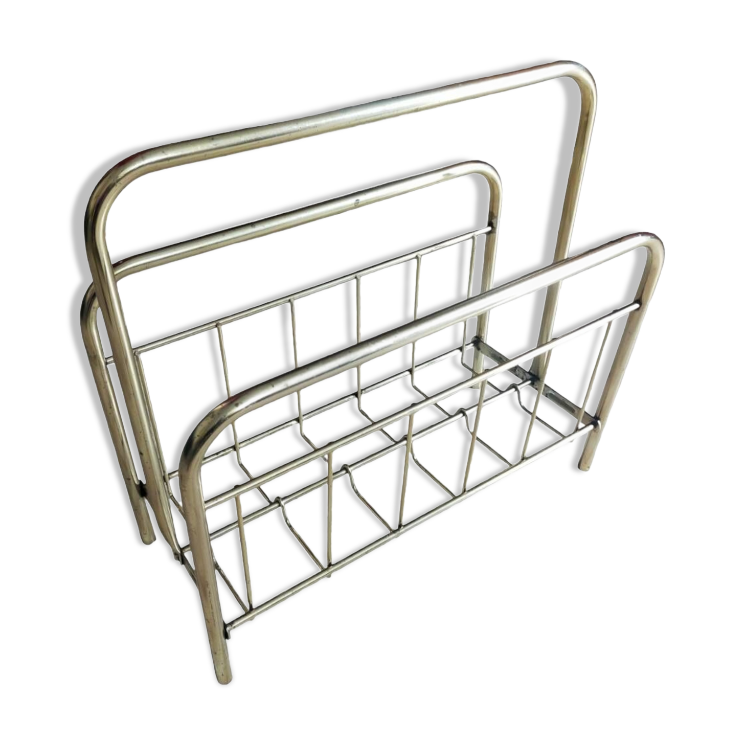 Magazine or vinyl holder in gold metal, 1960s