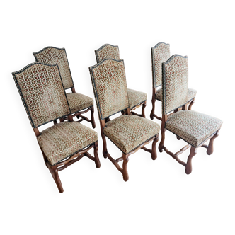 Six chaises de salle à manger françaises de style Os De Mouton en bois sculpté