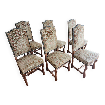 Six French Os De Mouton Style Dining Chairs in Carved Wood