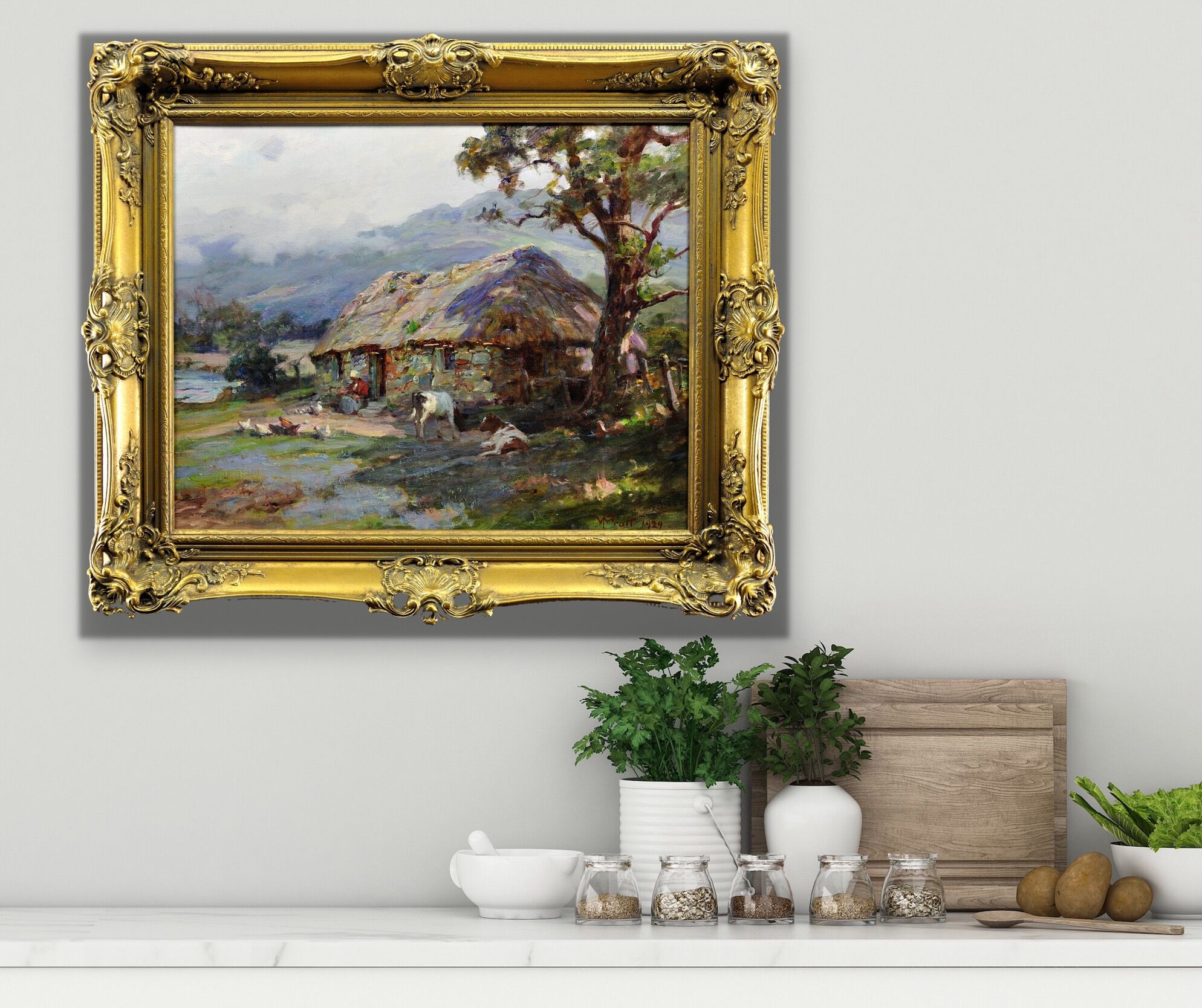 William Pratt 1855-1936.Crofters Scottish Highlands 1929 Oil On Canvas. Framed