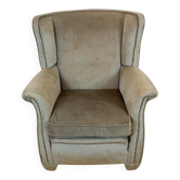 Fauteuil à oreilles en velours vintage, années 1970