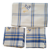 Cotton tablecloth for 12 place settings with napkins.