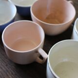 A set of 6 pink, blue, and cream cups from Digoin Céranord Villeroy Art Deco.