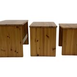 Vintage pine wood nesting tables  mimiset side tables set of 3
