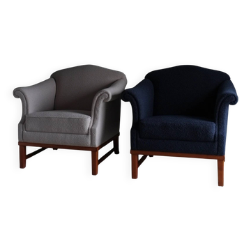 Fauteuil lounge bleu marine bouclé | Suède | Années 1940