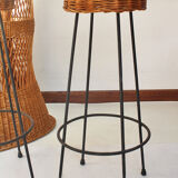 Rattan bar and 2 metal foot stools
