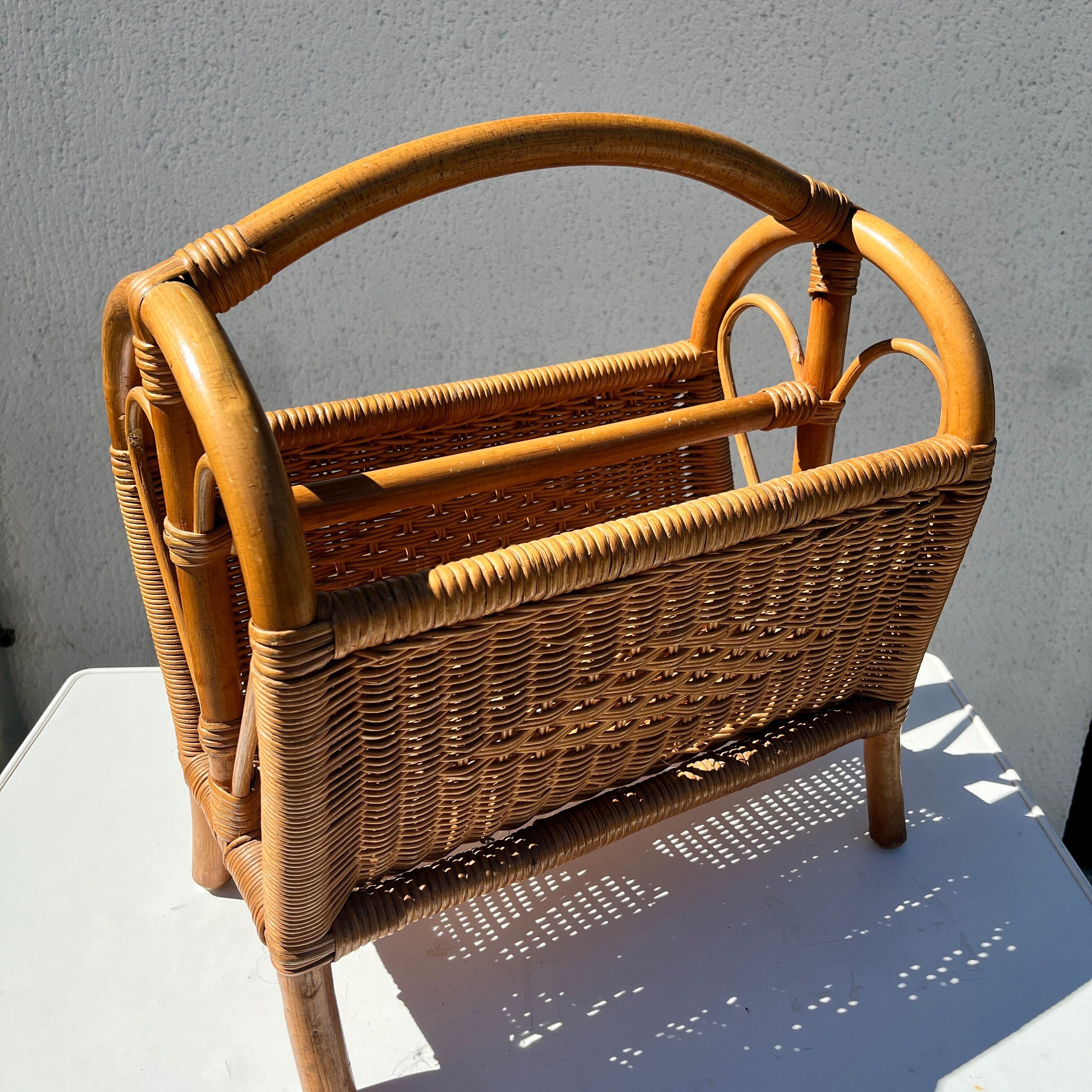 Wicker and bamboo magazine holder