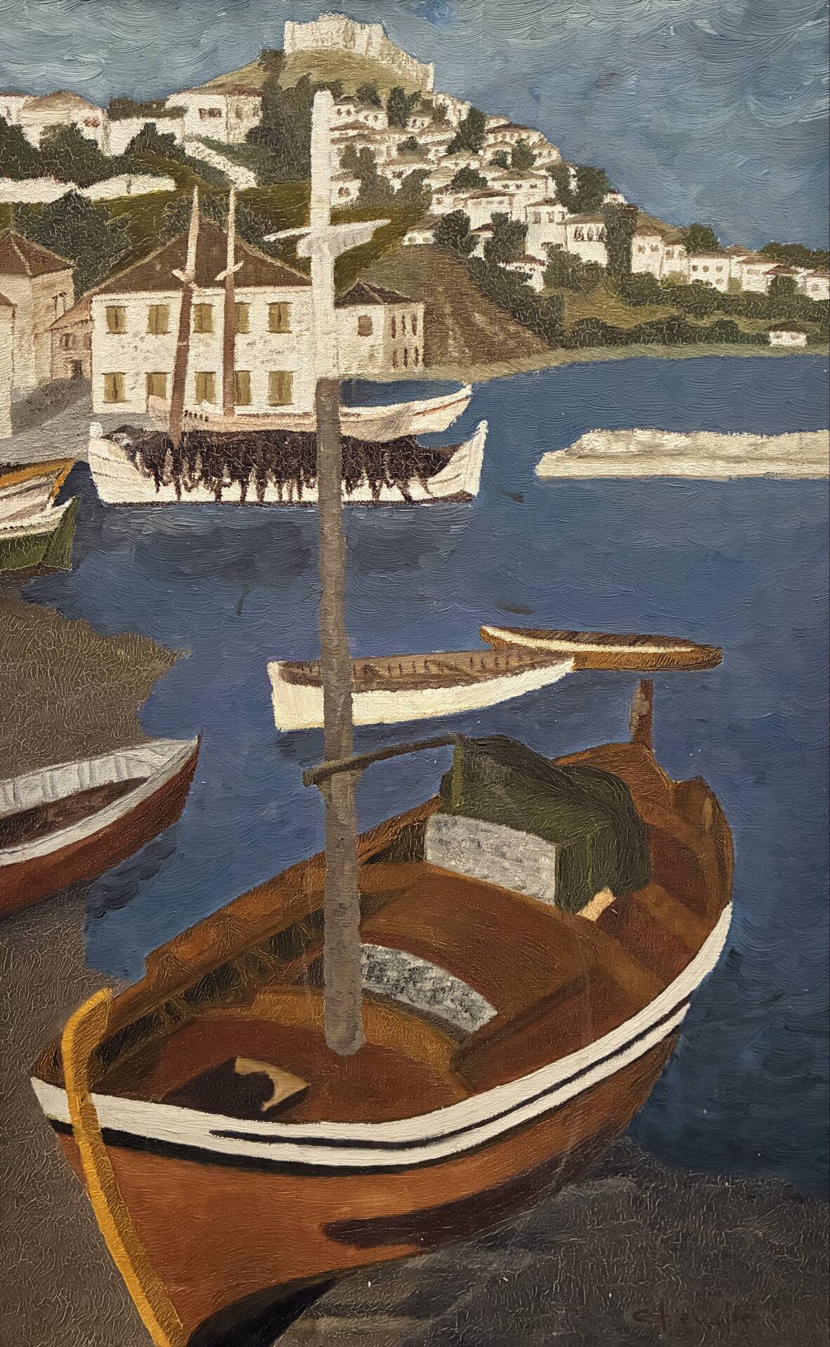 Marine, view of a Mediterranean port signed Chevalier, 20th century.