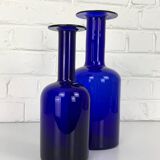 Pair of Danish Holmegaard Gulv vases design Otto Brauer in cobalt blue glass