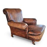 fauteuil club en cuir de mouton anglais ancien avec accoudoirs