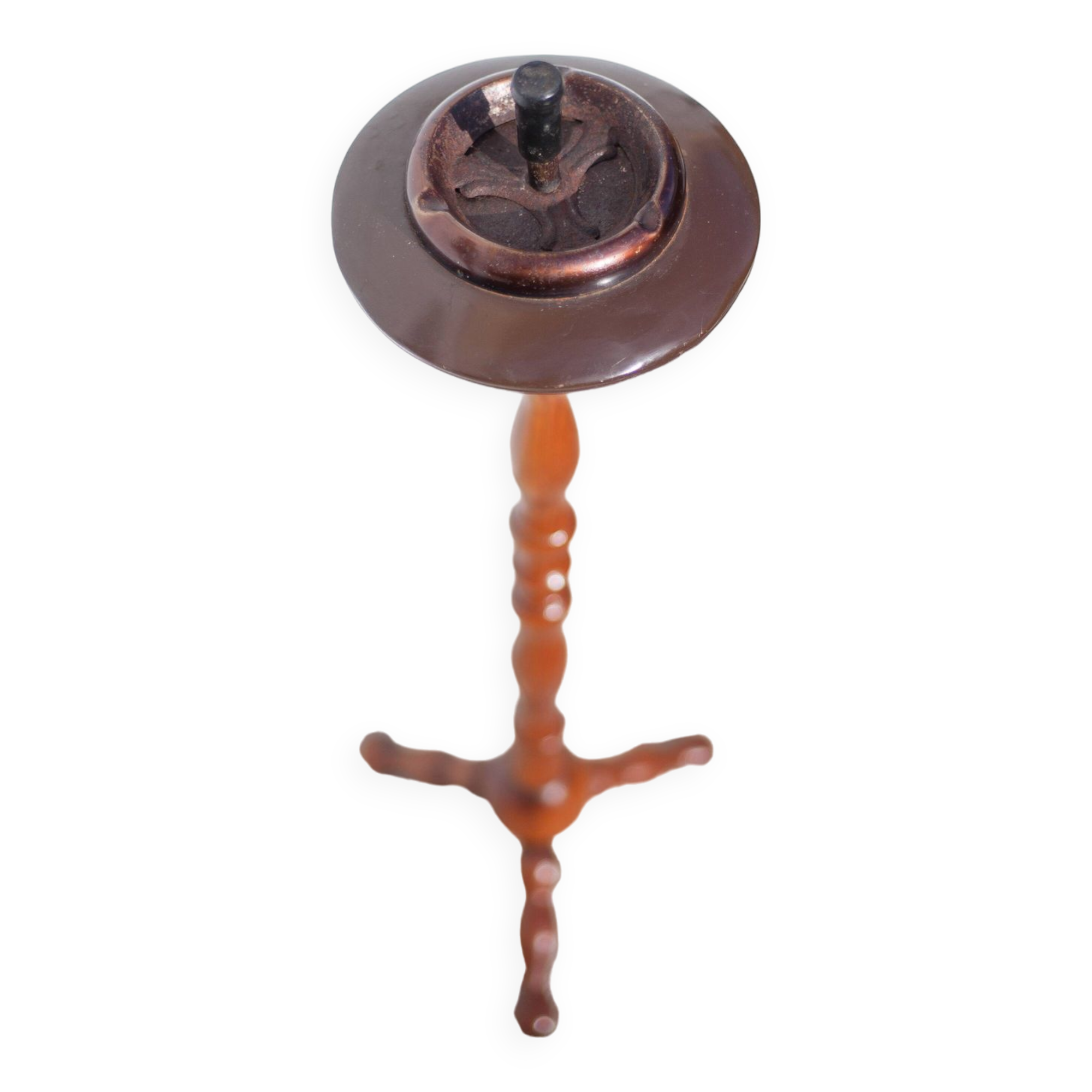 Vintage ashtray, ashtray on tripod wooden foot, push ashtray, tripod ashtray