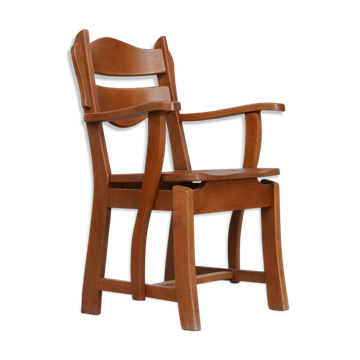 Dutch solid oak mid-century armchair