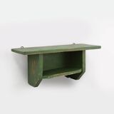 Petite unité murale rustique en bois vert avec 2 étagères, France vers 1880