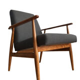 Set of two grey armchairs in kvadrat upholstery by henryk lis, europe, 1960s